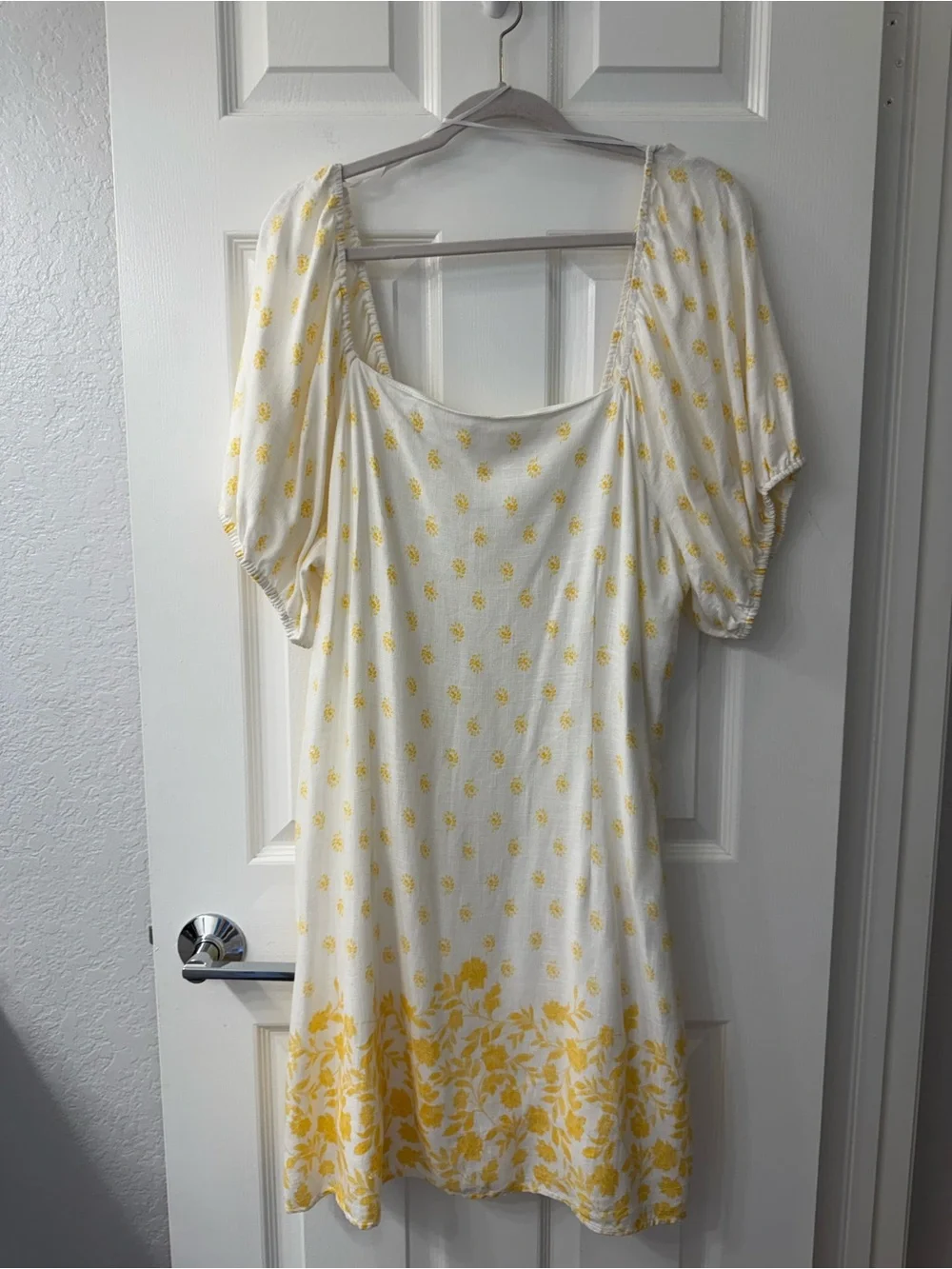 LC Lauren Conrad White Yellow Floral Puff Sleeve Square Neckline Mini Dress 2XL